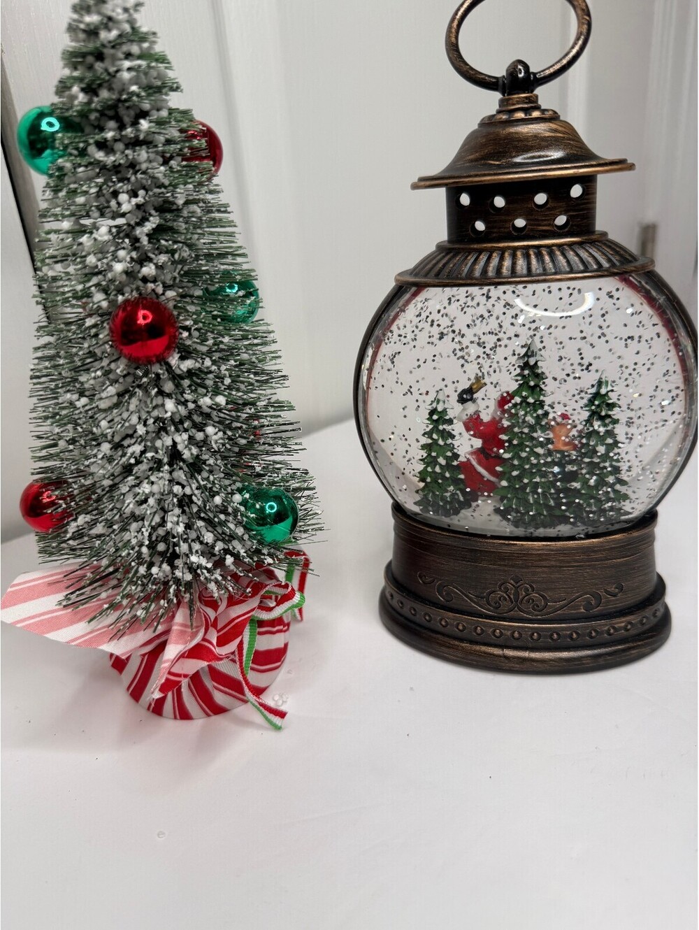Musical Light-Up Santa Snow Globe and Bottle Brush Christmas Tree Bundle